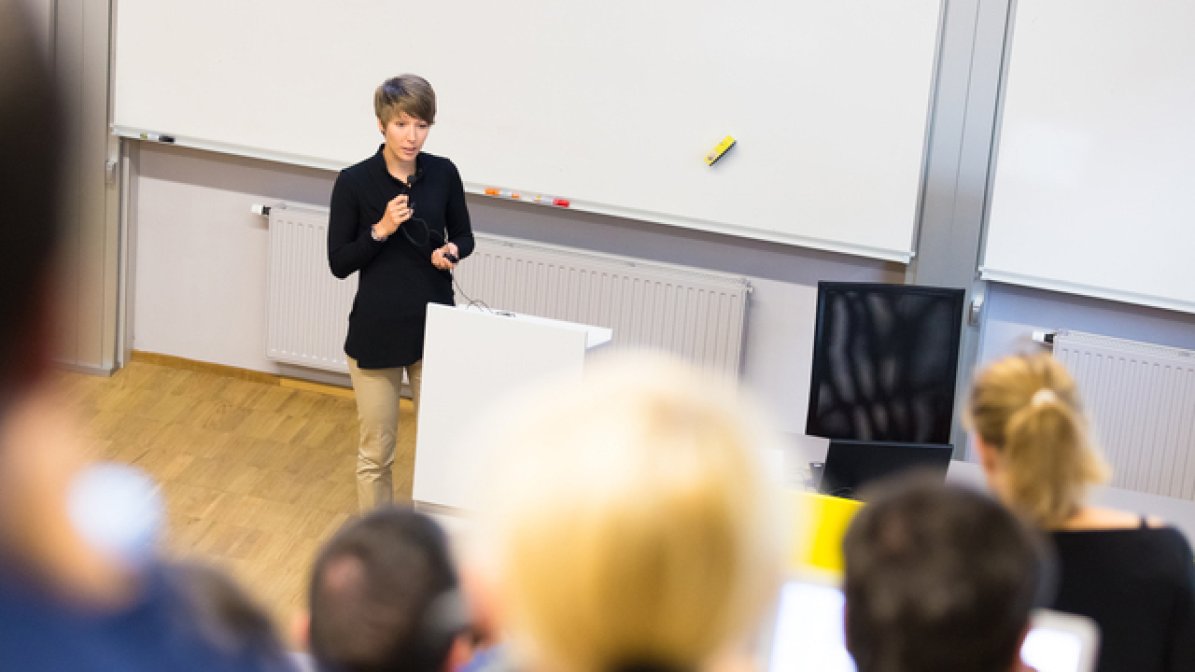 Policy officer giving a presentation