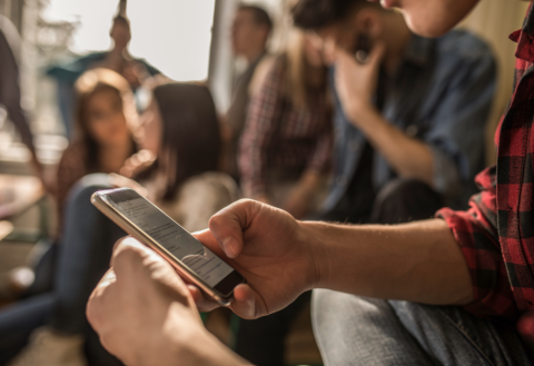 students on phones