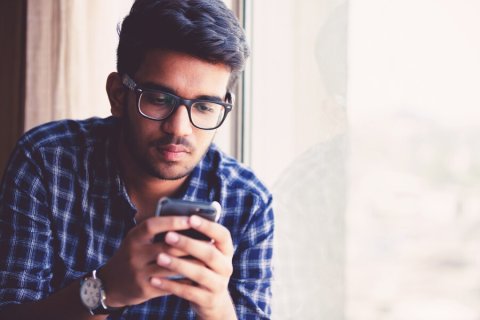 Student using mobile phone